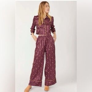 FREE PEOPLE Pajama Party Sleep Set in Wine Combo